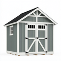 Abri de jardin 240 x 180 x 250 cm en bois gris et blanc avec double porte