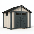 Abri de jardin 200 x 120 x 190 cm en résine beige anthracite à double porte style chalet