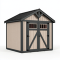 Abri de jardin 213 x 191 x 226 cm en résine beige et anthracite à double porte style grange