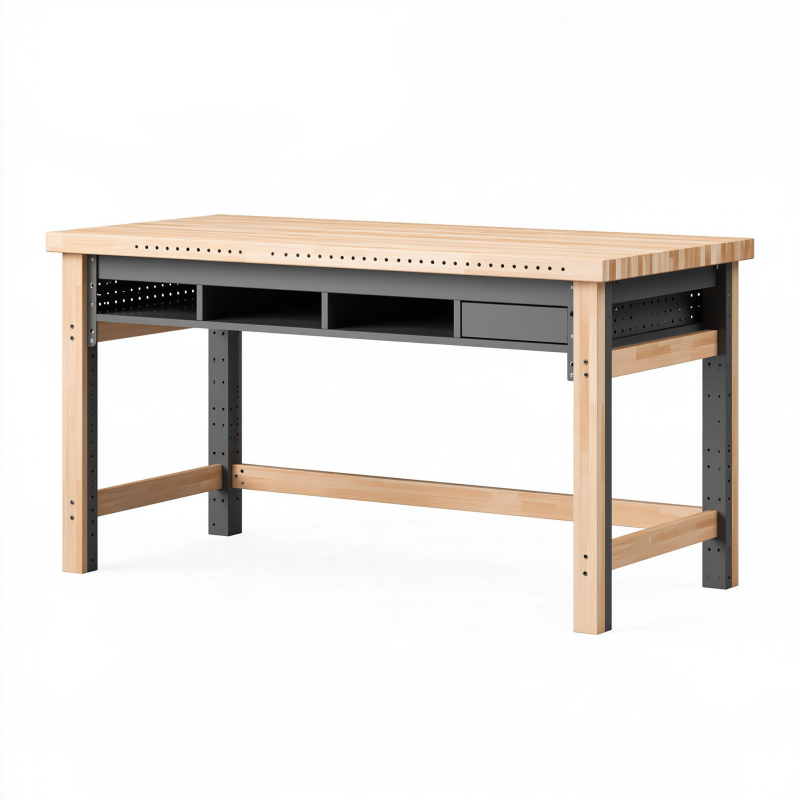 Établi 150 x 60 x 90 cm en bois et acier noir avec tiroir