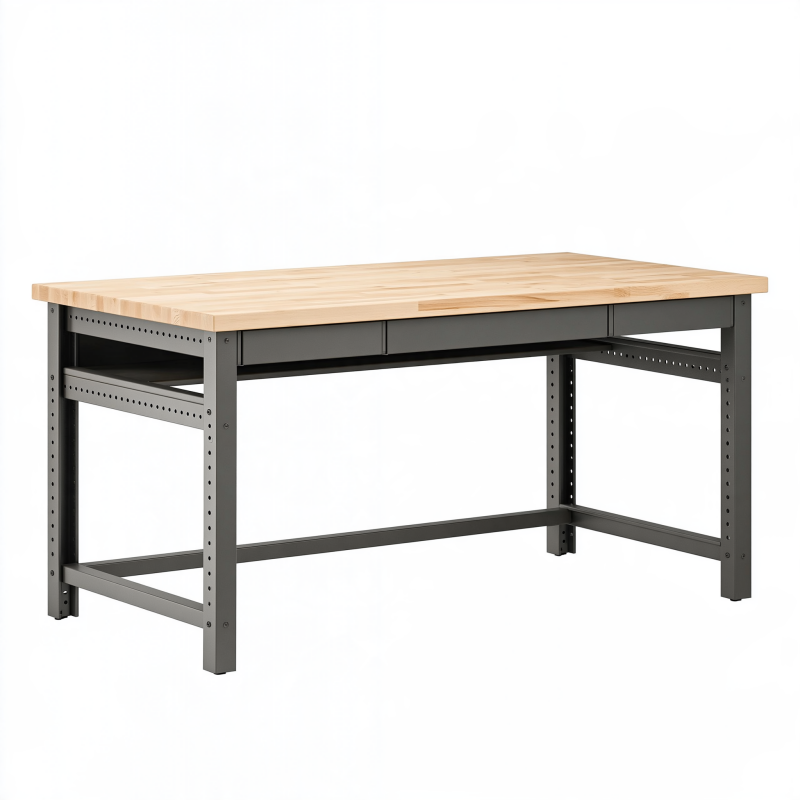 Établi 183 x 61 x 91 cm en bois et acier noir avec deux tiroirs réglable