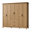Armoire de rangement 180 x 60 x 200 cm aspect chêne à 4 portes et 2 tiroirs style classique