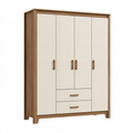Armoire 160 x 52 x 200 cm en panneaux de bois blanc et bois naturel avec 4 portes et 2 tiroirs