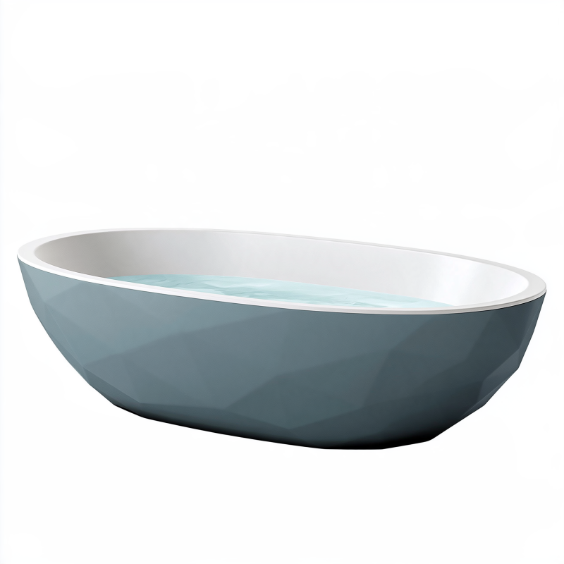 Baignoire îlot 170 x 75 x 55 cm en matériau synthétique bleu gris style contemporain