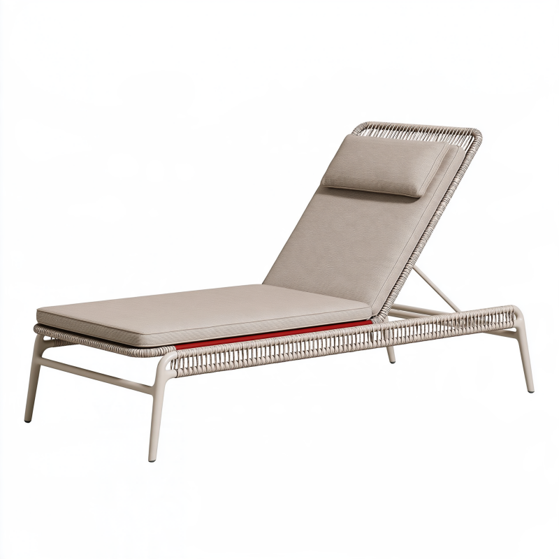 Chaise longue de jardin 200 x 70 cm en métal tressé beige avec dossier inclinable