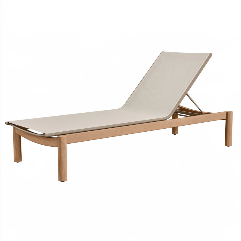 Chaise longue 200 x 70 cm en bois beige à dossier réglable pour extérieur