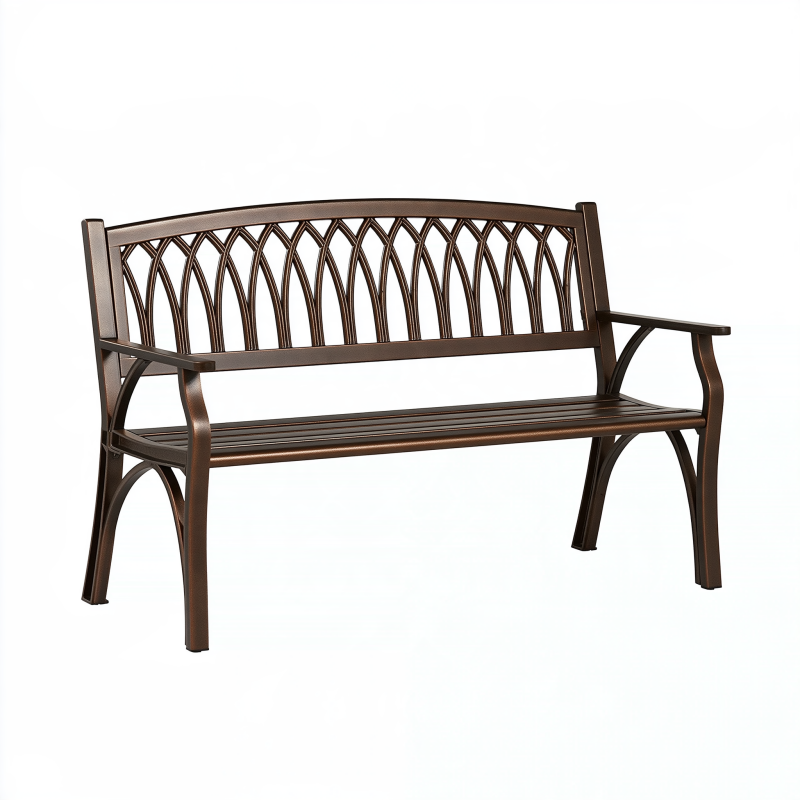 Banc de jardin 122 x 63 x 86 cm en métal brun à accoudoirs