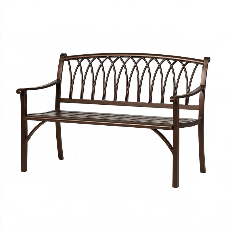 Banc de jardin 122 x 61 x 87 cm en acier brun style classique