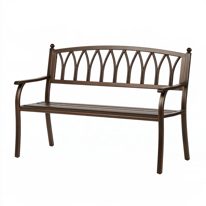 Banc de jardin 127 x 61 x 91 cm en acier marron style classique