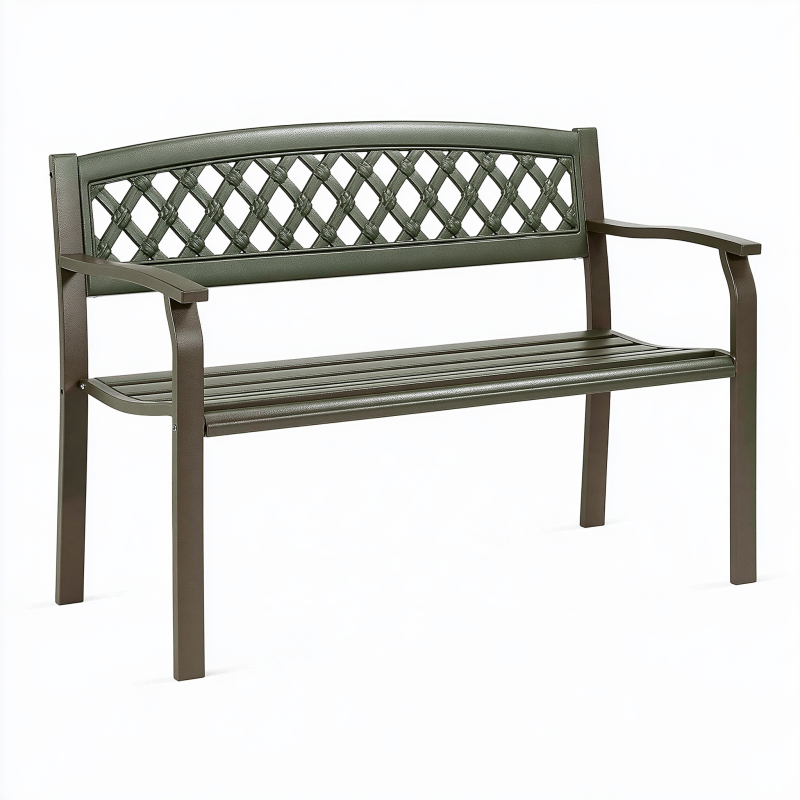 Banc de jardin 122 x 62 x 86 cm en aluminium vert foncé style treillis