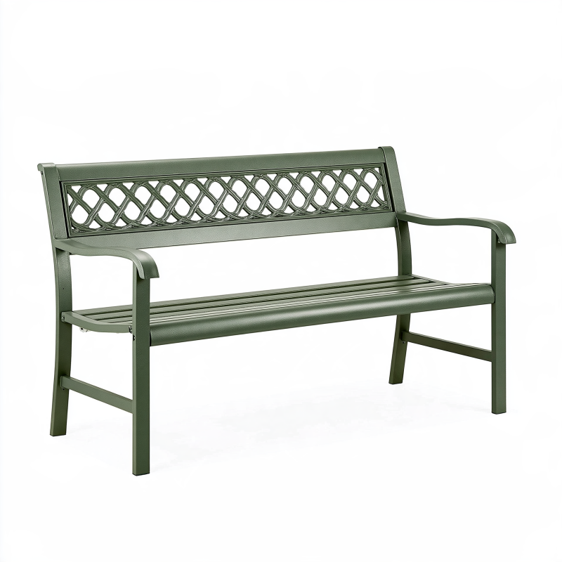 Banc de jardin 122 x 61 x 89 cm en métal vert classique avec accoudoirs