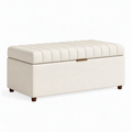 Banc coffre 120 x 45 x 46 cm en tissu écru avec assise capitonnée style contemporain